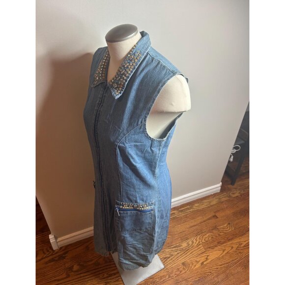 Bedazzled cute summer spring dress vintage Y2K fashion denim with Pockets small - Picture 4 of 9